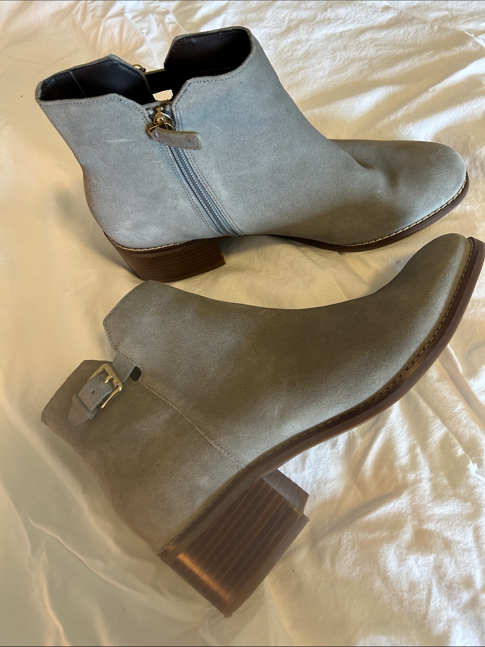 Cole Haan Women's Suede Ankle Boot in Light Gray with Block Heel